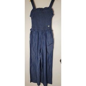 New Bebe Girls S 7-8 Denim Look Gathered Bodice Strapped Jumper Romper